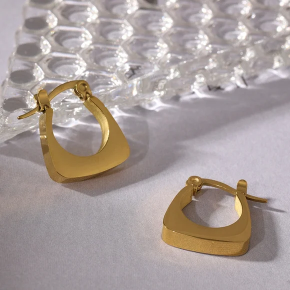 Fashion Stainless Steel Square Geometric Hoop Earrings - Picture 3 of 8